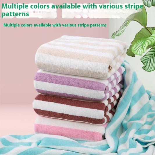 Warp Knitted Coral Velvet Wide Stripe Bath Towel – 14x30 or 27.56x55.12 Inches – Soft, Absorbent, Quick Dry, Wholesale